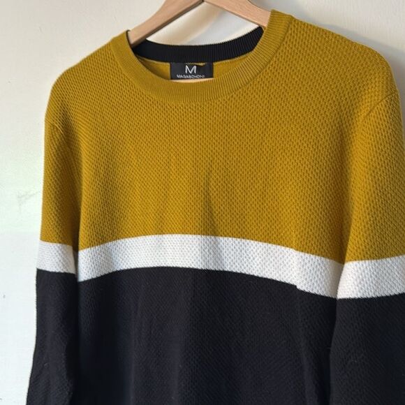 Magaschoni Men's Colorblock Crewneck‎ Sweater Mustard Black Cotton Blend SMALL - Picture 2 of 6